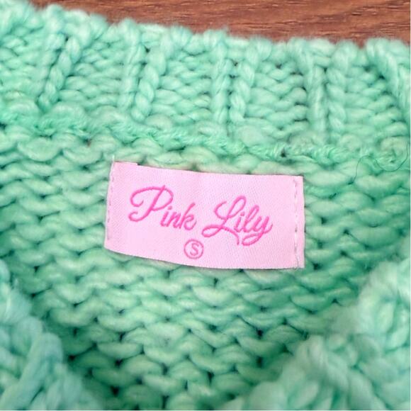 Pink Lily Après Lime Green Chunky Knit Sweater Size Small - Picture 6 of 7